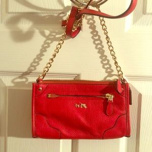 Bright red leather chain coach crossbody